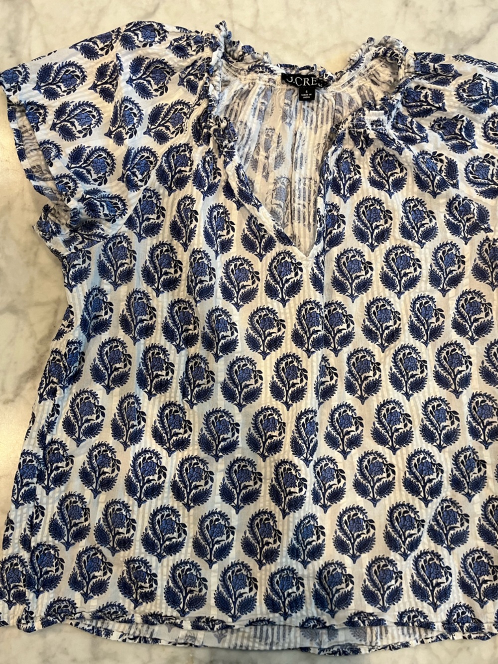 J. Crew White Blouse with Navy Floral Print